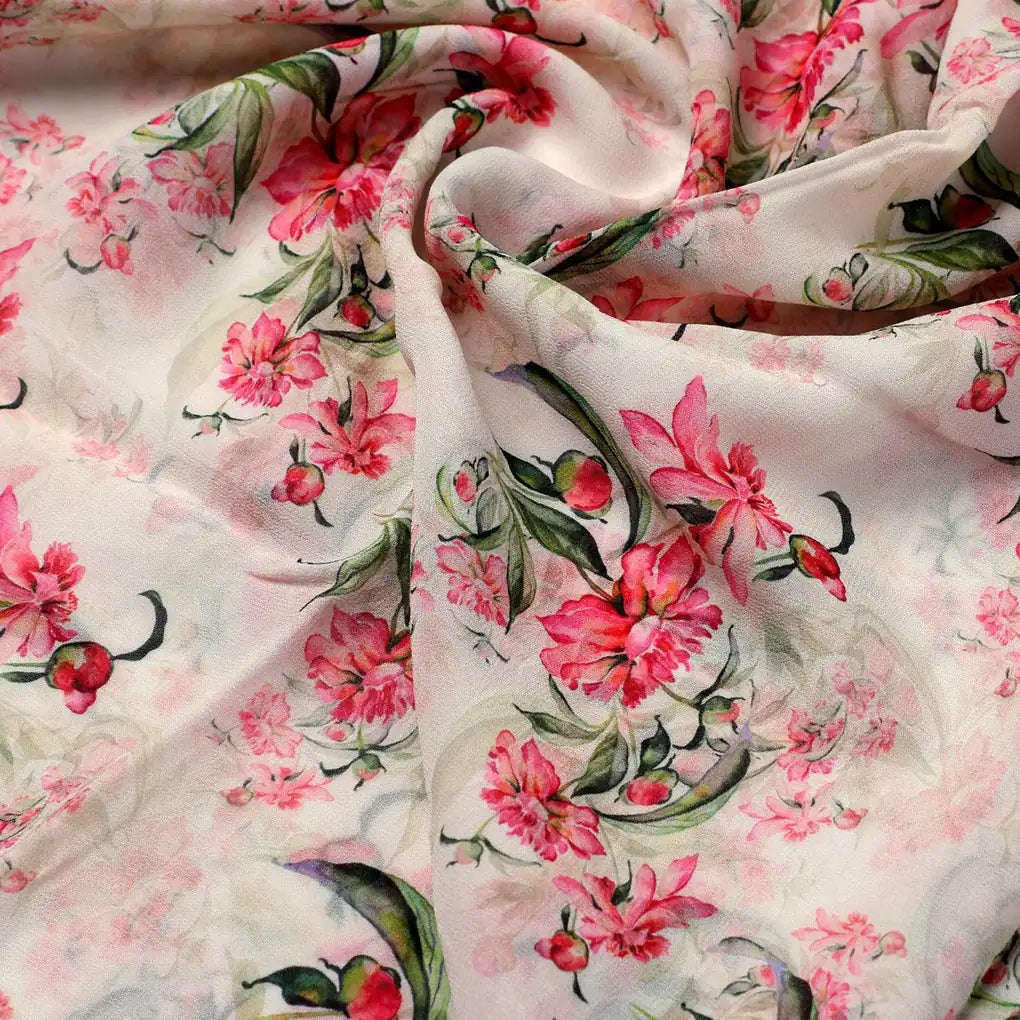 Beautifull Pink Calendula Flower Digital Printed Fabric - Pure Georgette – pg 0 ma08529 110 beautifull pink calendula flower digital printed fabric pure georgette 3