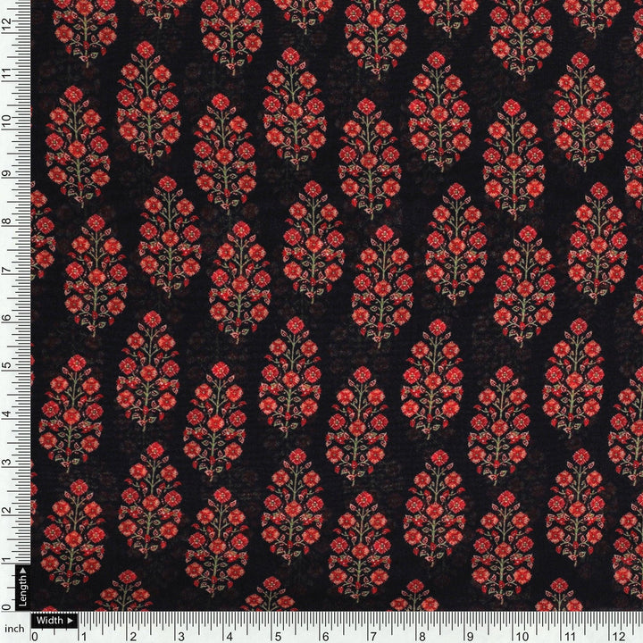 Red Floral Laying Over Black Digital Printed Fabric - FAB VOGUE Studio®