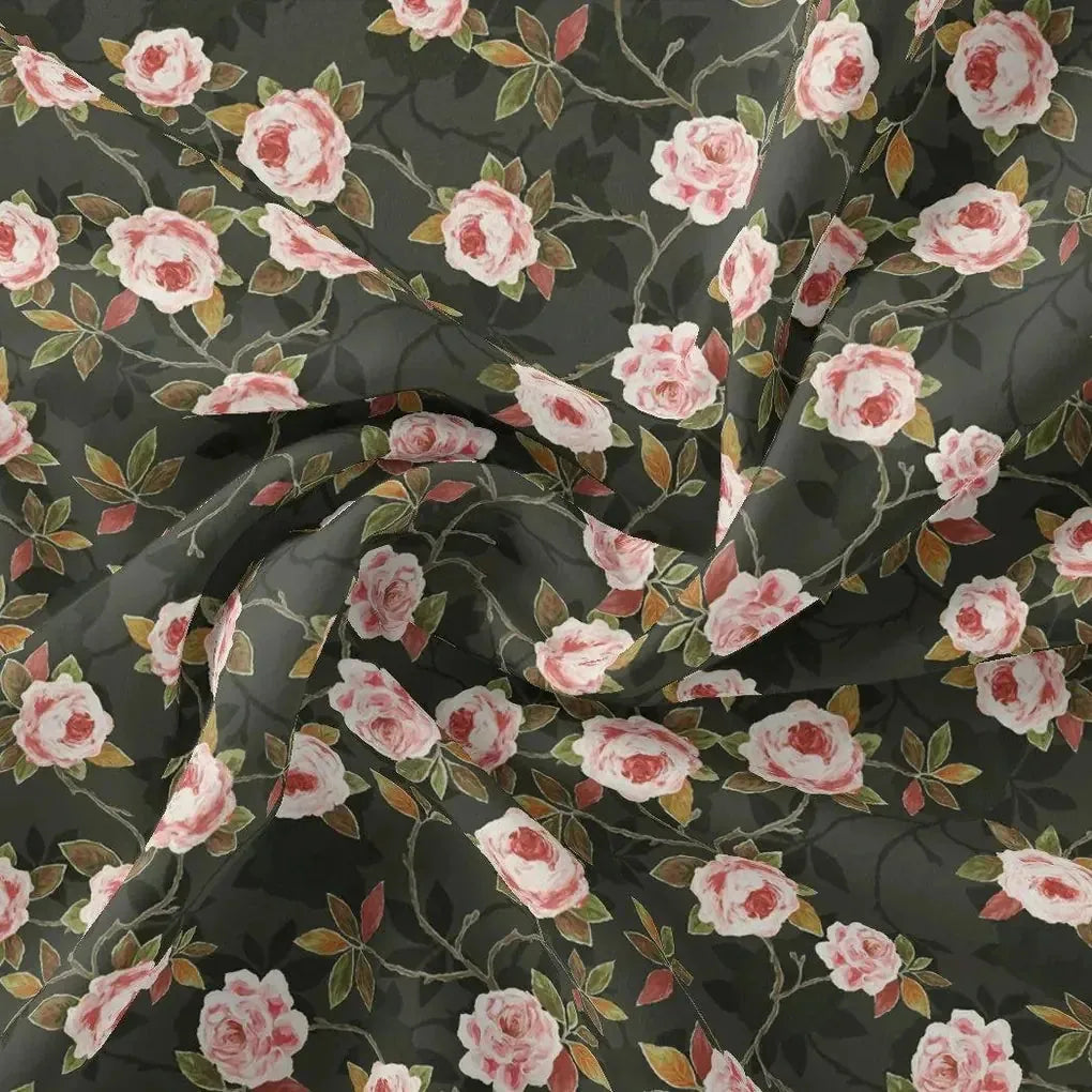 Ditsy Pink Rose With Green Leaves Digital Printed Fabric - Pure Georgette – pg 0 ta 05727 110 ditsy pink rose with green leaves digital printed fabric pure georgette 3