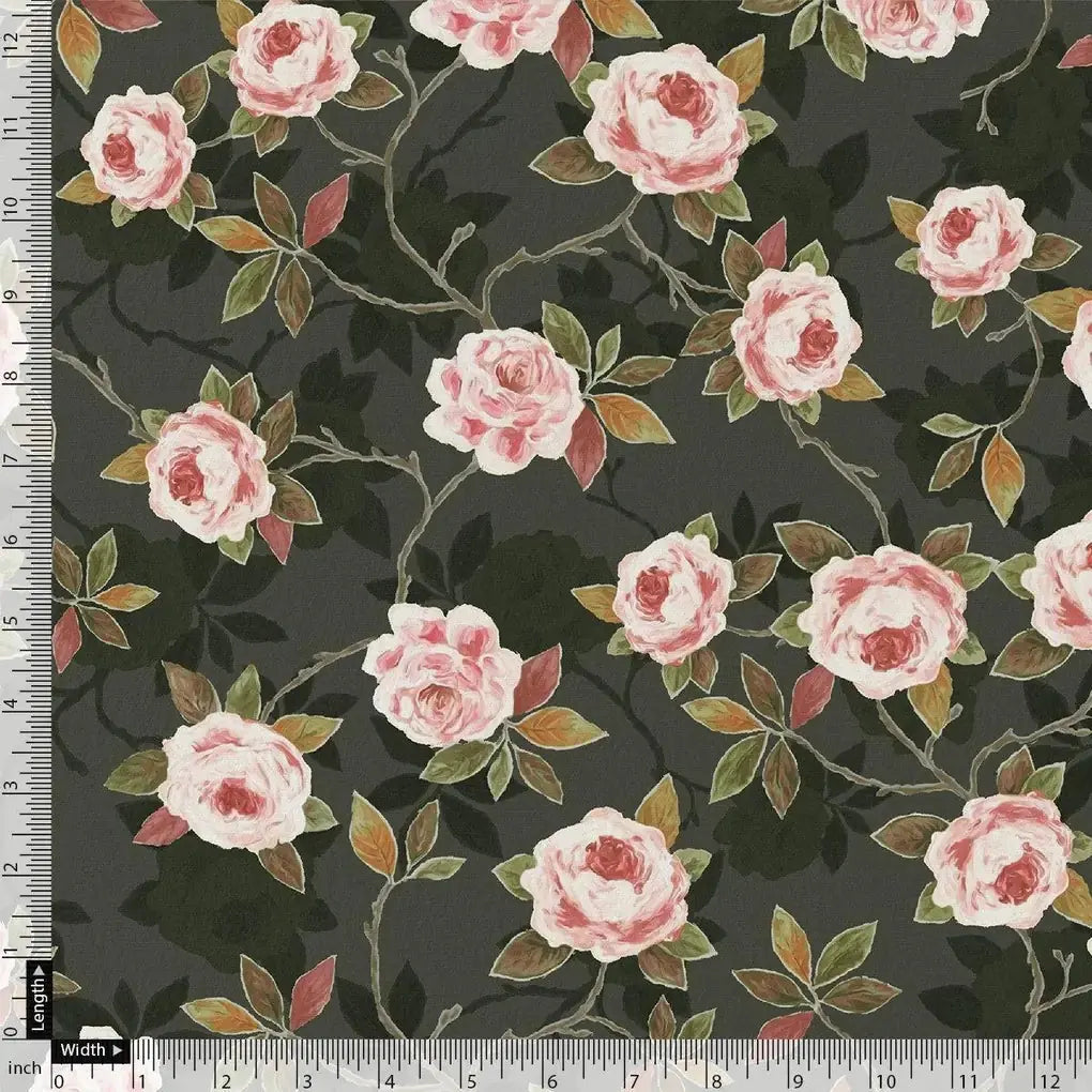 Ditsy Pink Rose With Green Leaves Digital Printed Fabric - Pure Georgette – pg 0 ta 05727 110 ditsy pink rose with green leaves digital printed fabric pure georgette 4