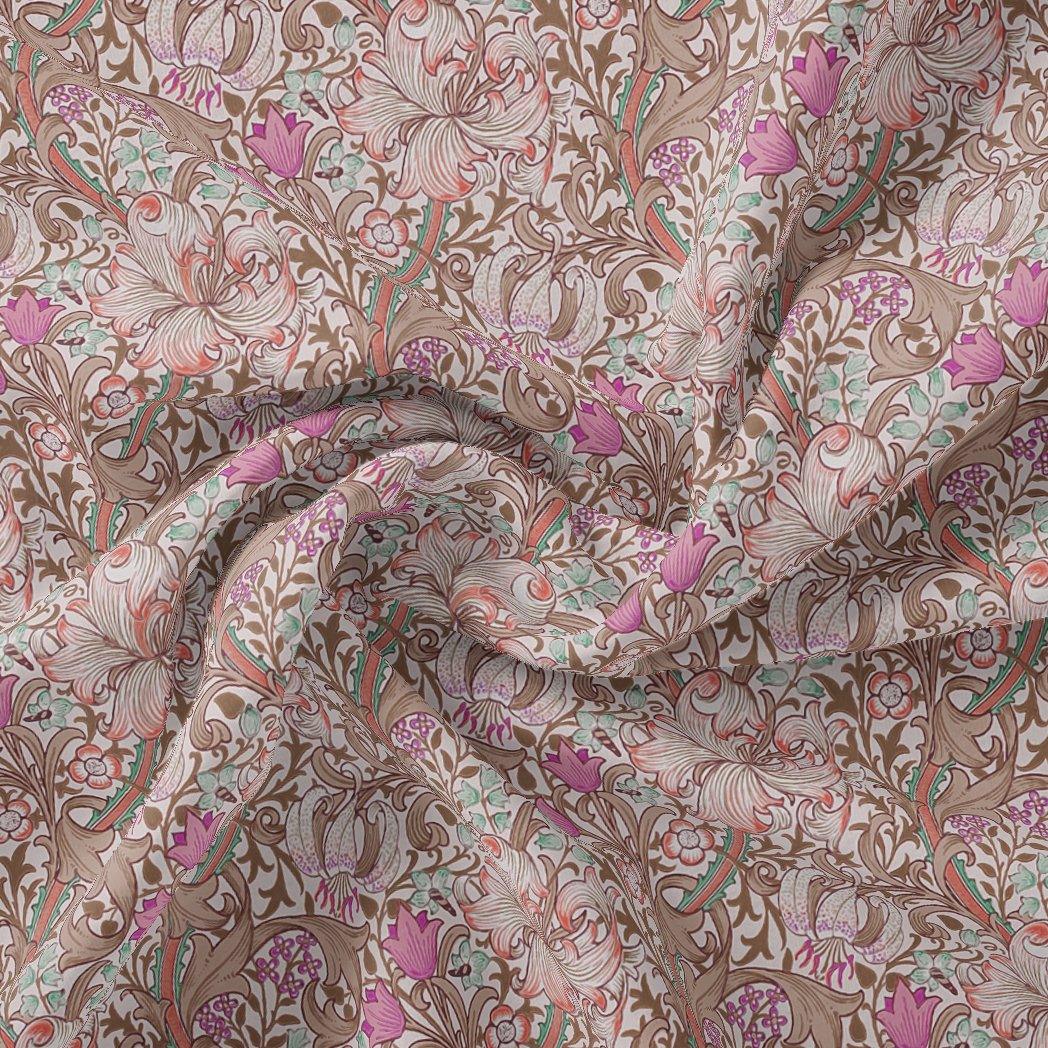 Festive Curve Design Pink Doted Flower Digital Printed Fabric - Pure Georgette - FAB VOGUE Studio®