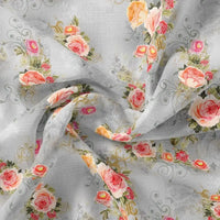 Bright Vintage Pink With Orange Rose Digital Printed Fabric - Pure Georgette – pg 0 ta 06446 110 bright vintage pink with orange rose digital printed fabric pure georgette 1