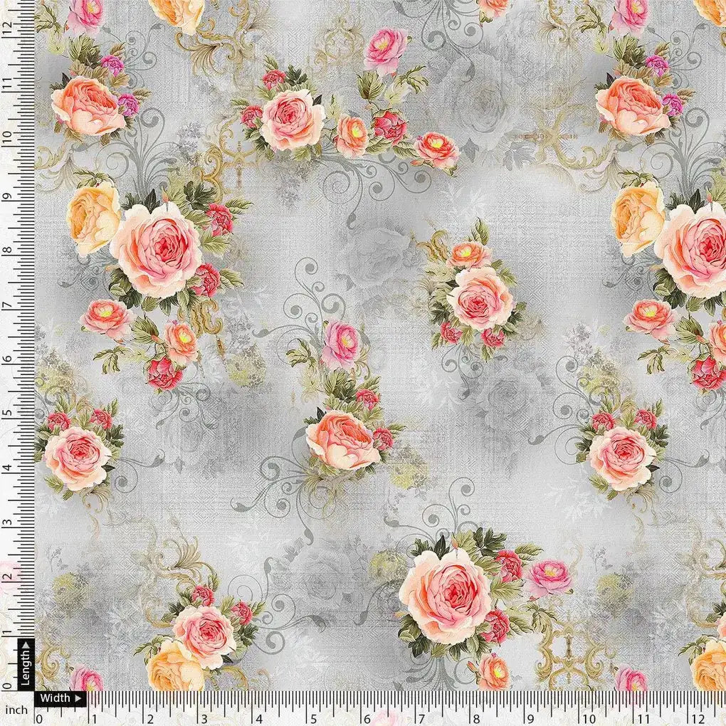 Bright Vintage Pink With Orange Rose Digital Printed Fabric - Pure Georgette – pg 0 ta 06446 110 bright vintage pink with orange rose digital printed fabric pure georgette 4