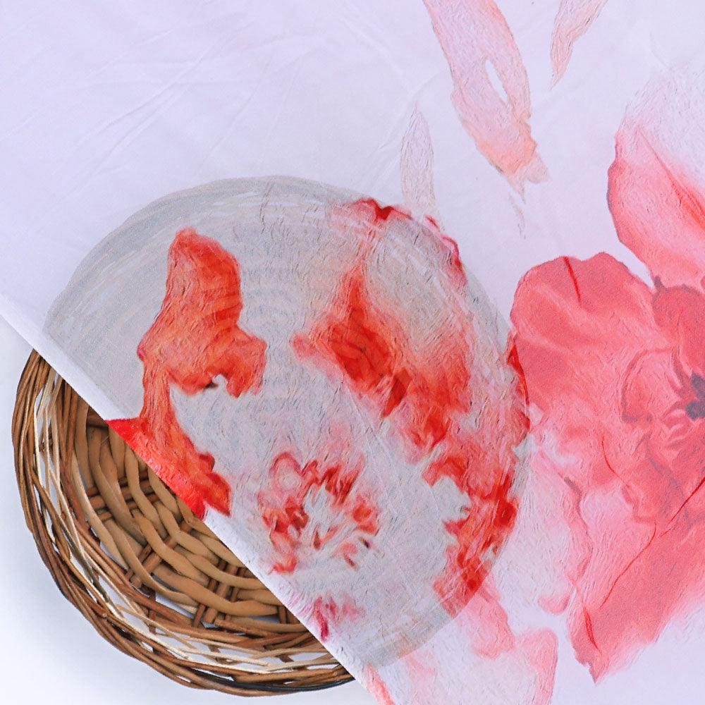 Red Flower Repeat Digital Printed Fabric - Pure Georgette - FAB VOGUE Studio®
