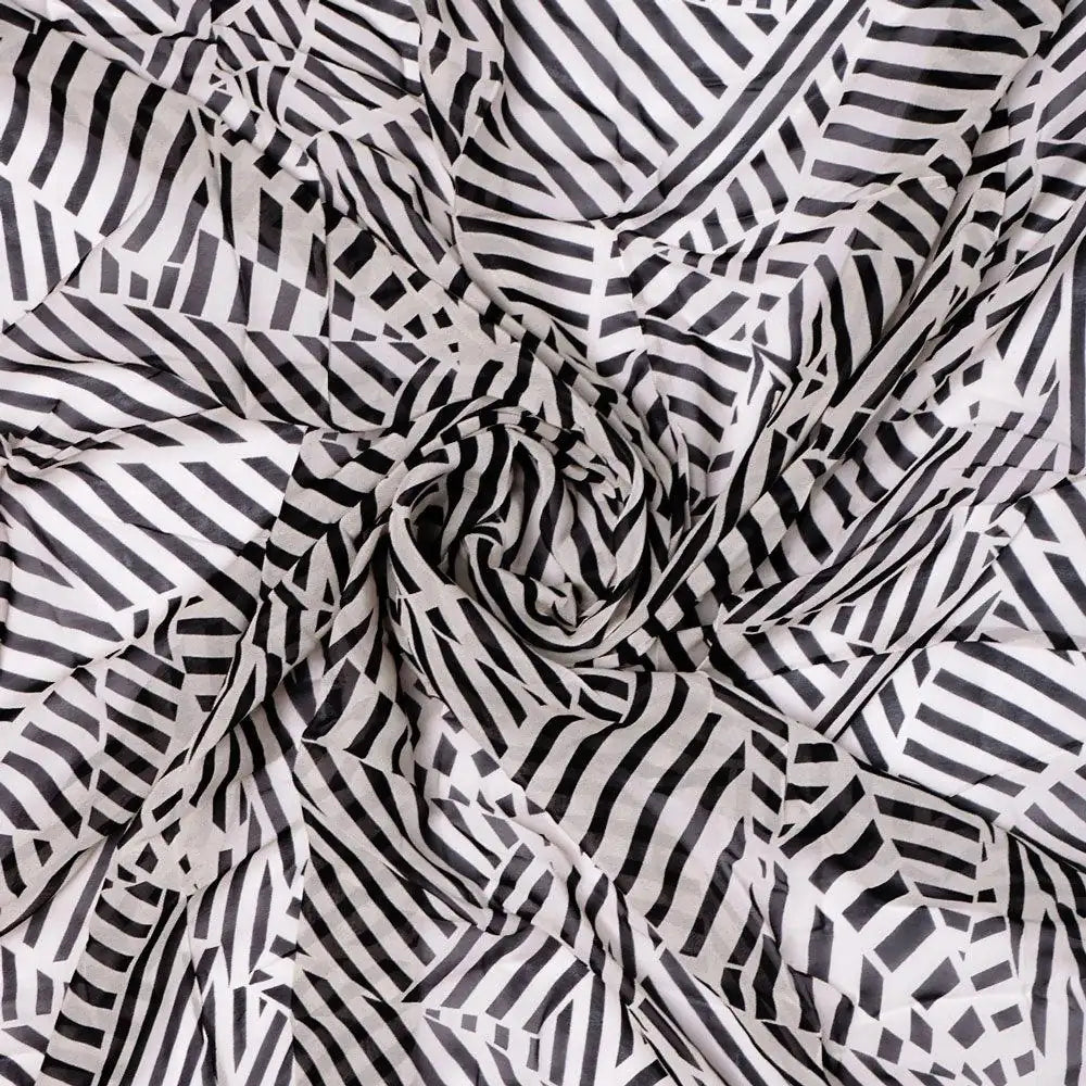 Attractive Black Strips With Bone Colour Digital Printed Fabric - Pure Georgette – pg 0 ta0078 110 attractive black strips with bone colour digital printed fabric pure georgette 1