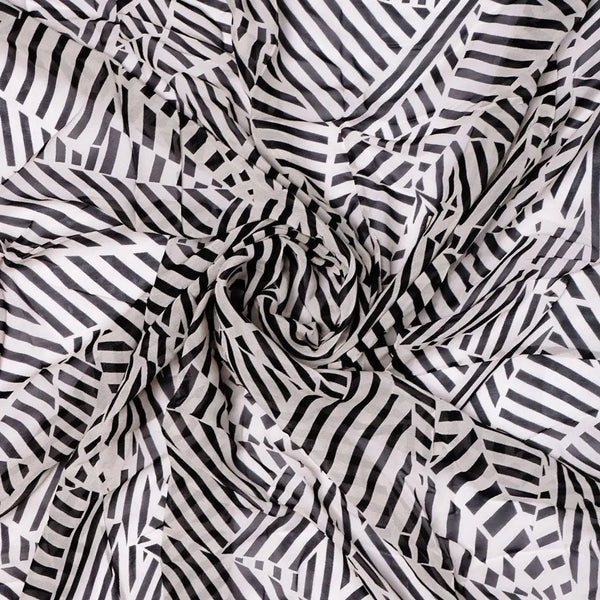 Attractive Black Strips With Bone Colour Digital Printed Fabric - Pure Georgette – pg 0 ta0078 110 attractive black strips with bone colour digital printed fabric pure georgette 1