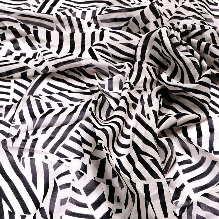 Attractive Black Strips With Bone Colour Digital Printed Fabric - Pure Georgette - FAB VOGUE Studio®