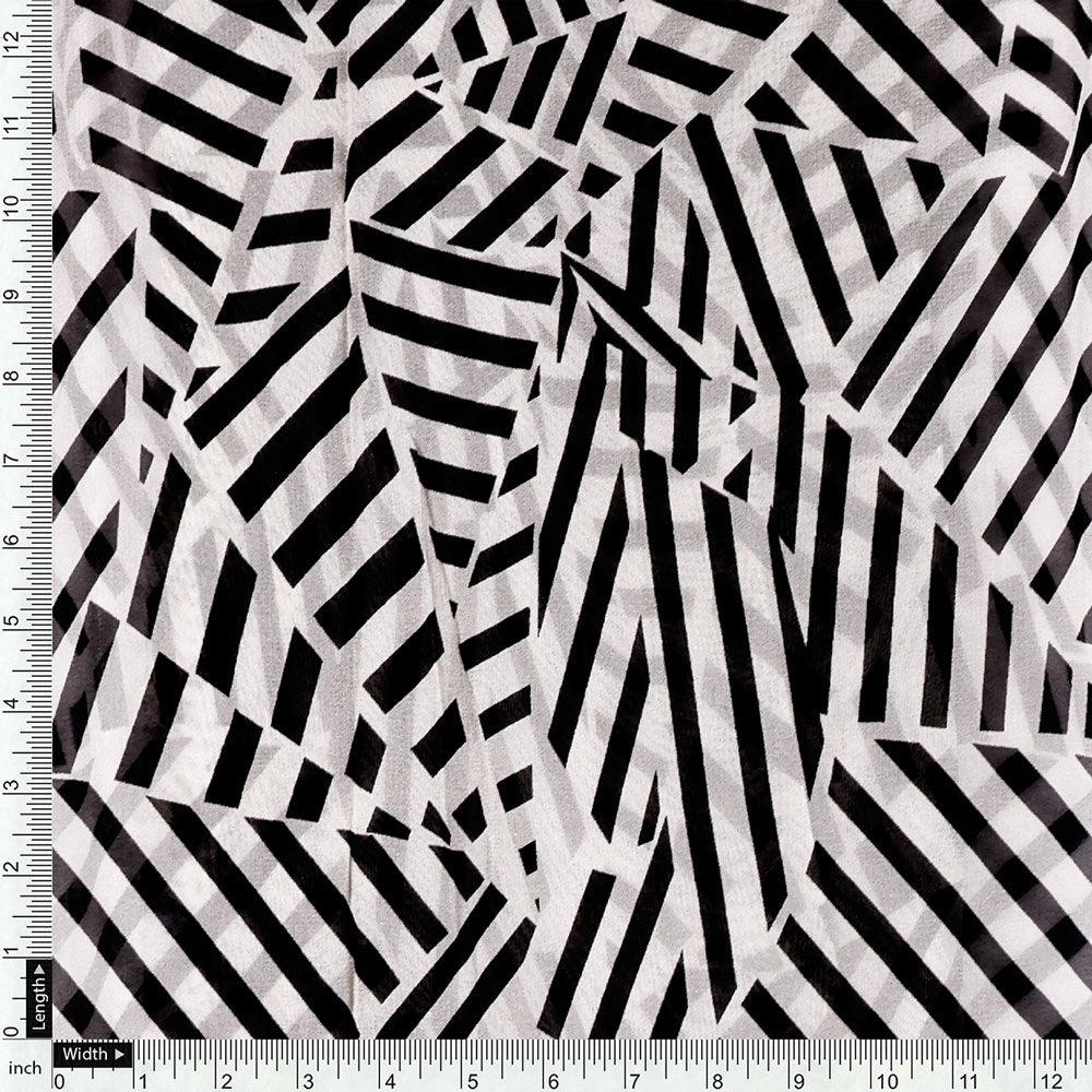 Attractive Black Strips With Bone Colour Digital Printed Fabric - Pure Georgette - FAB VOGUE Studio®