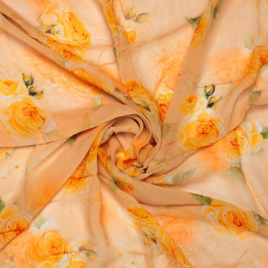 Yellow Floral Pure Georgette Printed Fabric - FAB VOGUE Studio®