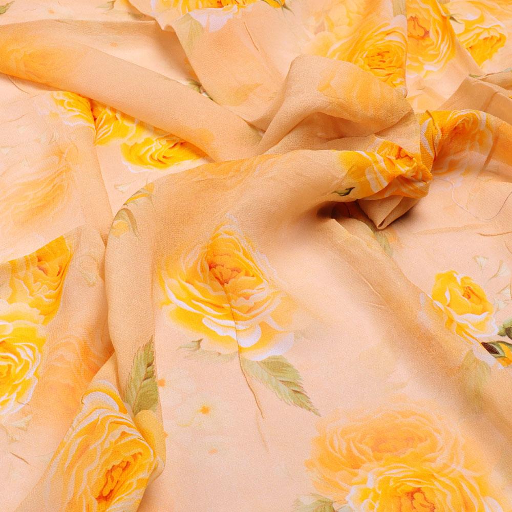 Yellow Floral Pure Georgette Printed Fabric - FAB VOGUE Studio®