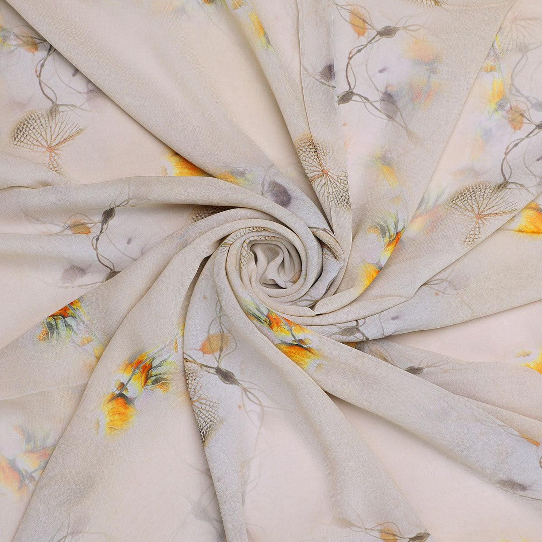 Yellow Leaves Printed Pure Georgette Fabric - FAB VOGUE Studio®