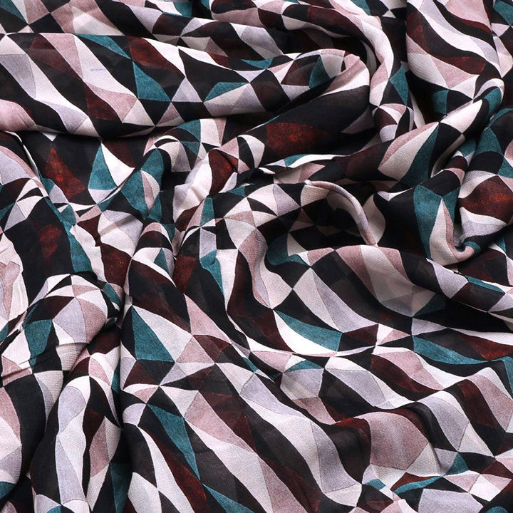 Seamless Lattice Multicolour Repeat Digital Printed Fabric - Pure Georgette - FAB VOGUE Studio®