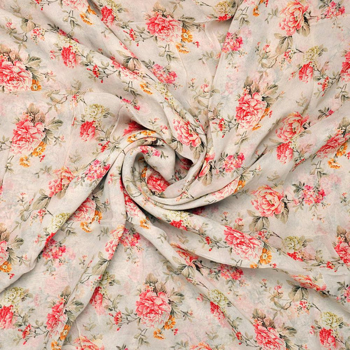 Pink Floral Pure Georgette Printed Fabric - FAB VOGUE Studio®