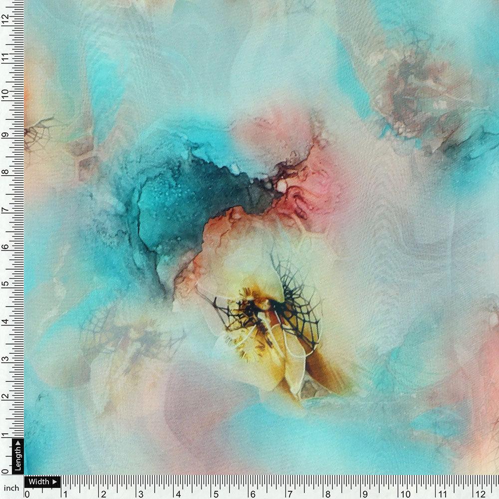 Skyblue Watercolor Pure Georgette Printed Fabric - FAB VOGUE Studio®