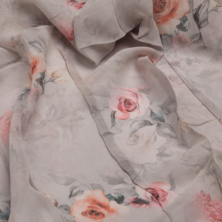 Peach Floral Pure Georgette Printed Fabric - FAB VOGUE Studio®