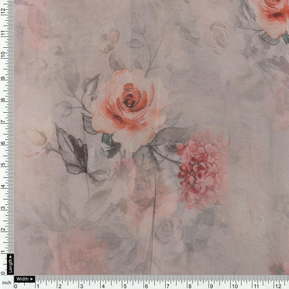 Peach Floral Pure Georgette Printed Fabric - FAB VOGUE Studio®