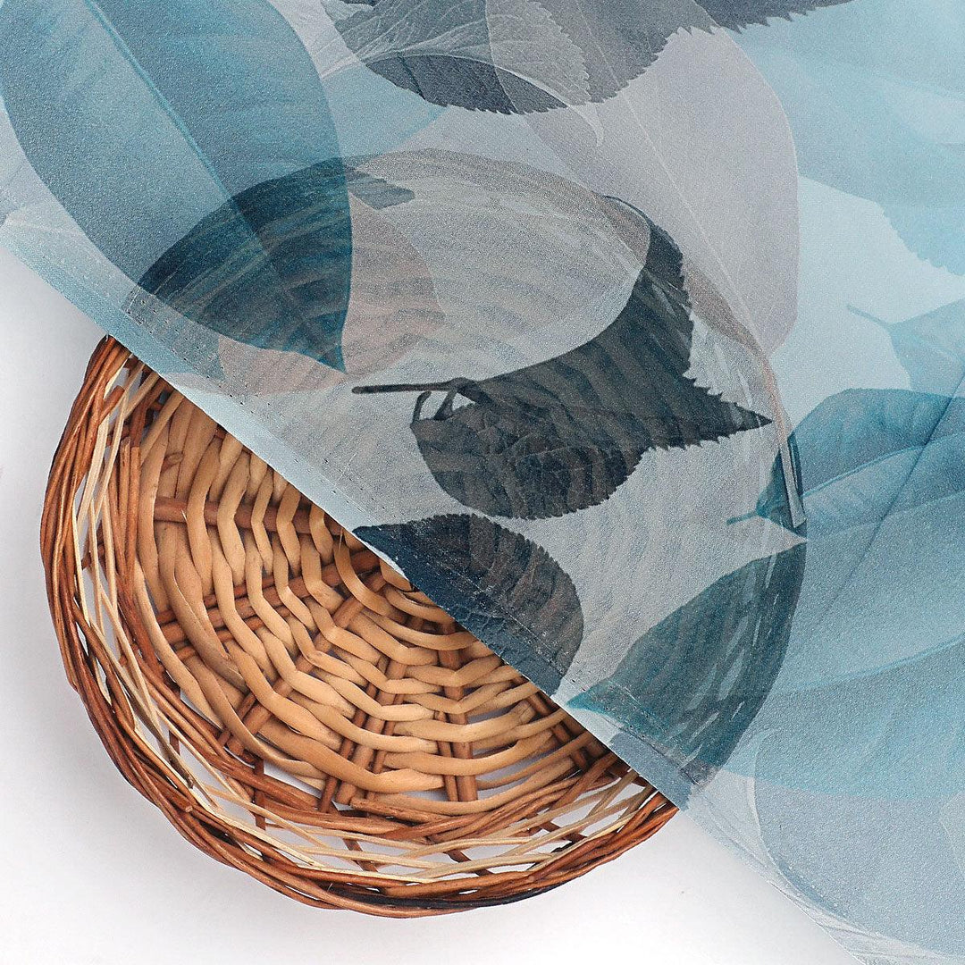 Light Blue Leaves Printed Pure Georgette Fabric - FAB VOGUE Studio®