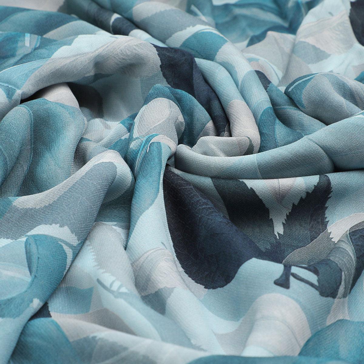 Light Blue Leaves Printed Pure Georgette Fabric - FAB VOGUE Studio®