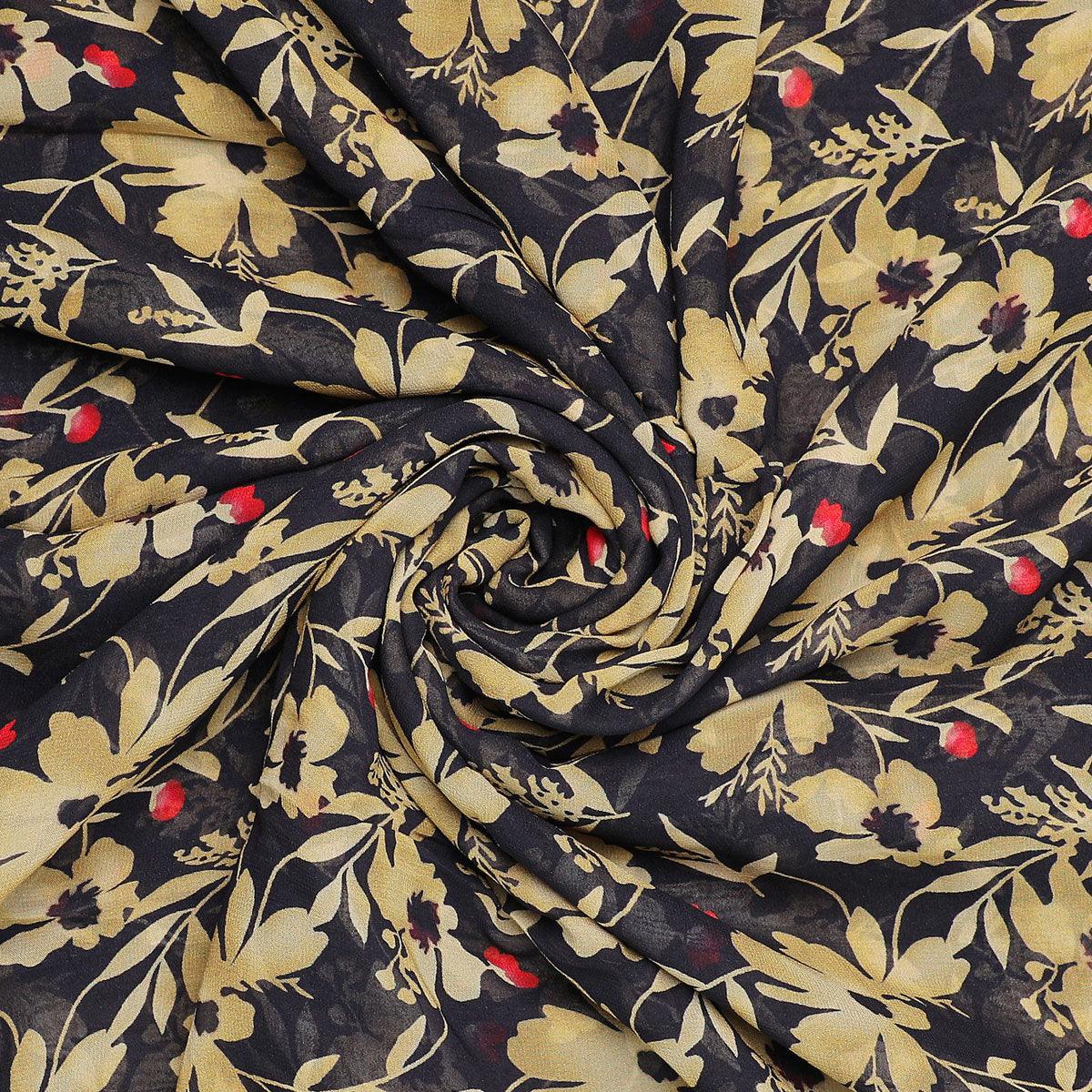 Green Leaves Printed Pure Georgette Fabric - FAB VOGUE Studio®