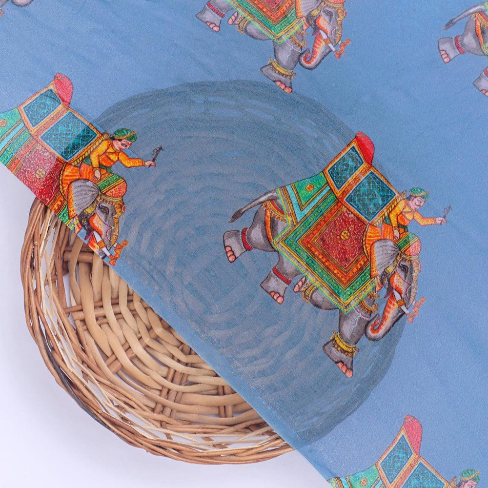 Traditional Elephant Motif Digital Printed Fabric - Pure Georgette - FAB VOGUE Studio®