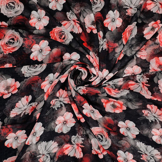 Red Floral Printed Pure Georgette Fabric - FAB VOGUE Studio®