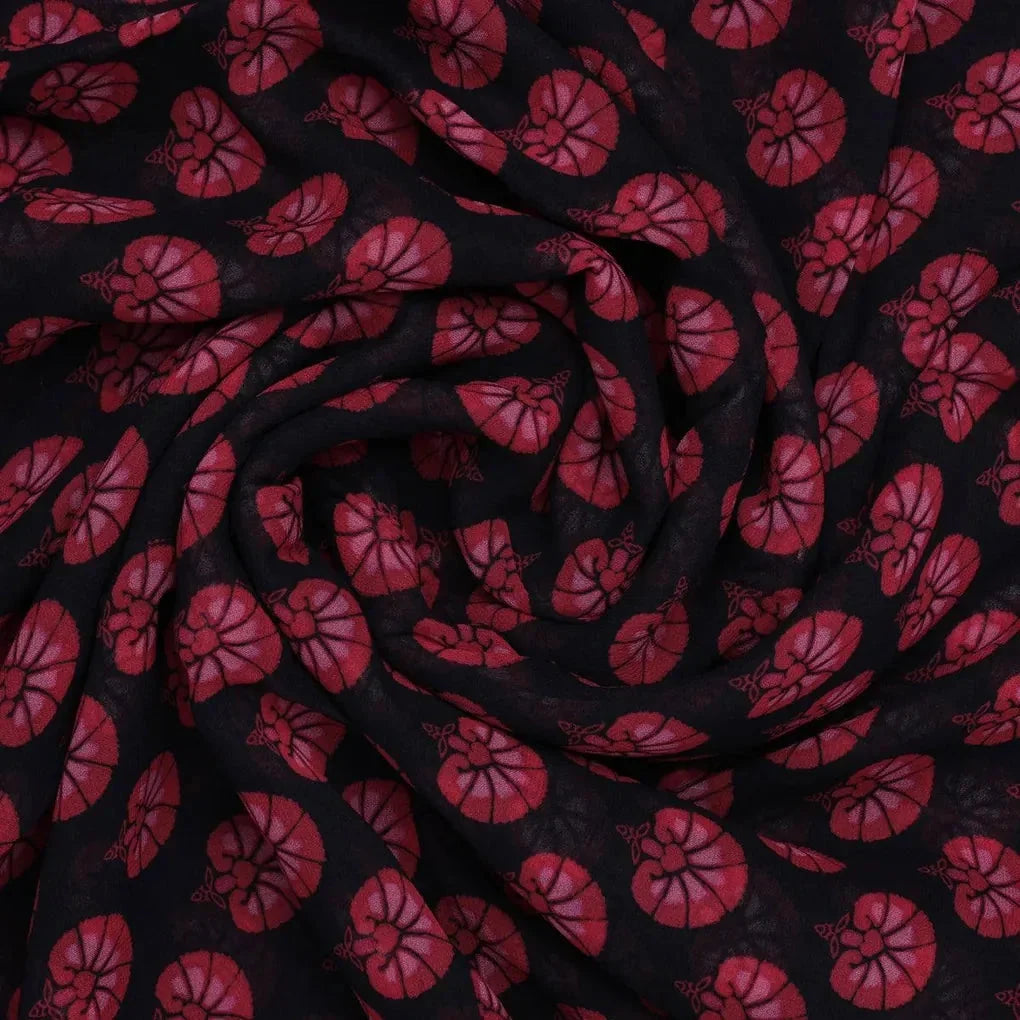 Beautiful Red Floral Over Dark Blue Base Printed Fabric – pg 0 ta01245 110 beautiful red floral over dark blue base printed fabric 1