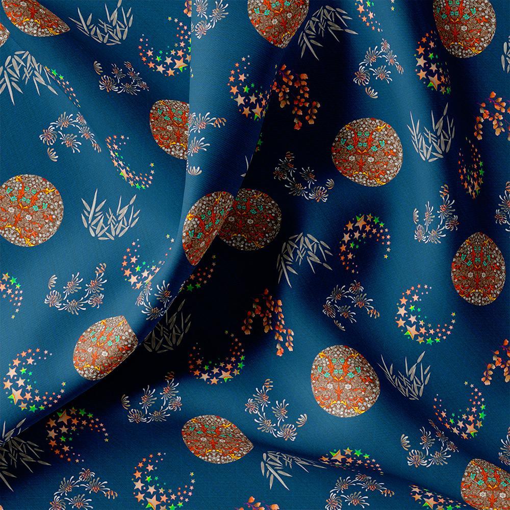 Beautiful Quirky Pattern over Blue Base Digital Printed Fabric - FAB VOGUE Studio®