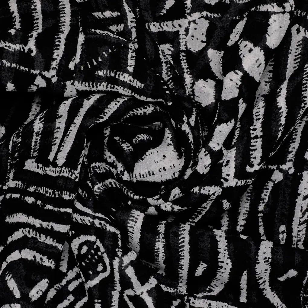 French Black And White Ghost Digital Printed Fabric - Pure Georgette – pg 0 ta0150 110 french black and white ghost digital printed fabric pure georgette 1
