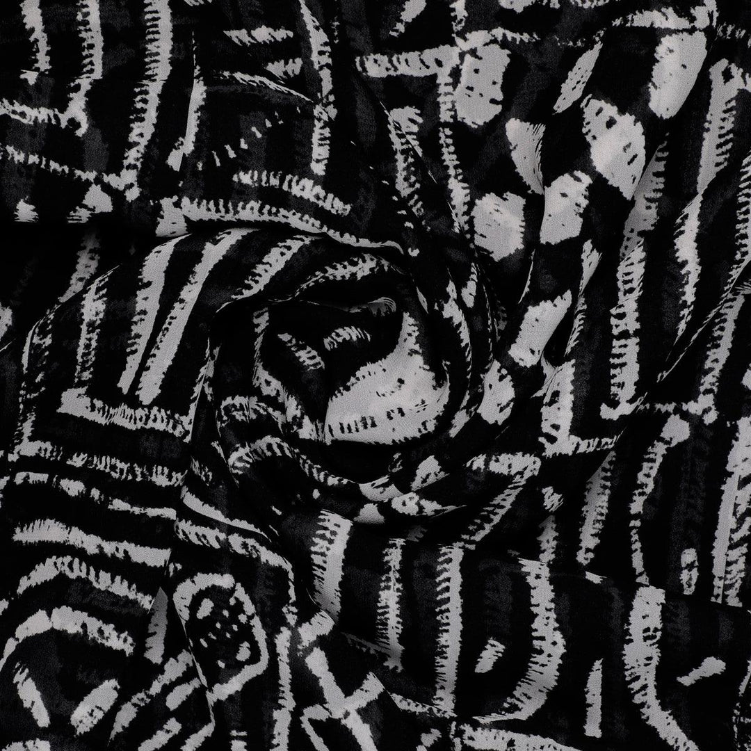 French Black And White Ghost Digital Printed Fabric - Pure Georgette - FAB VOGUE Studio®