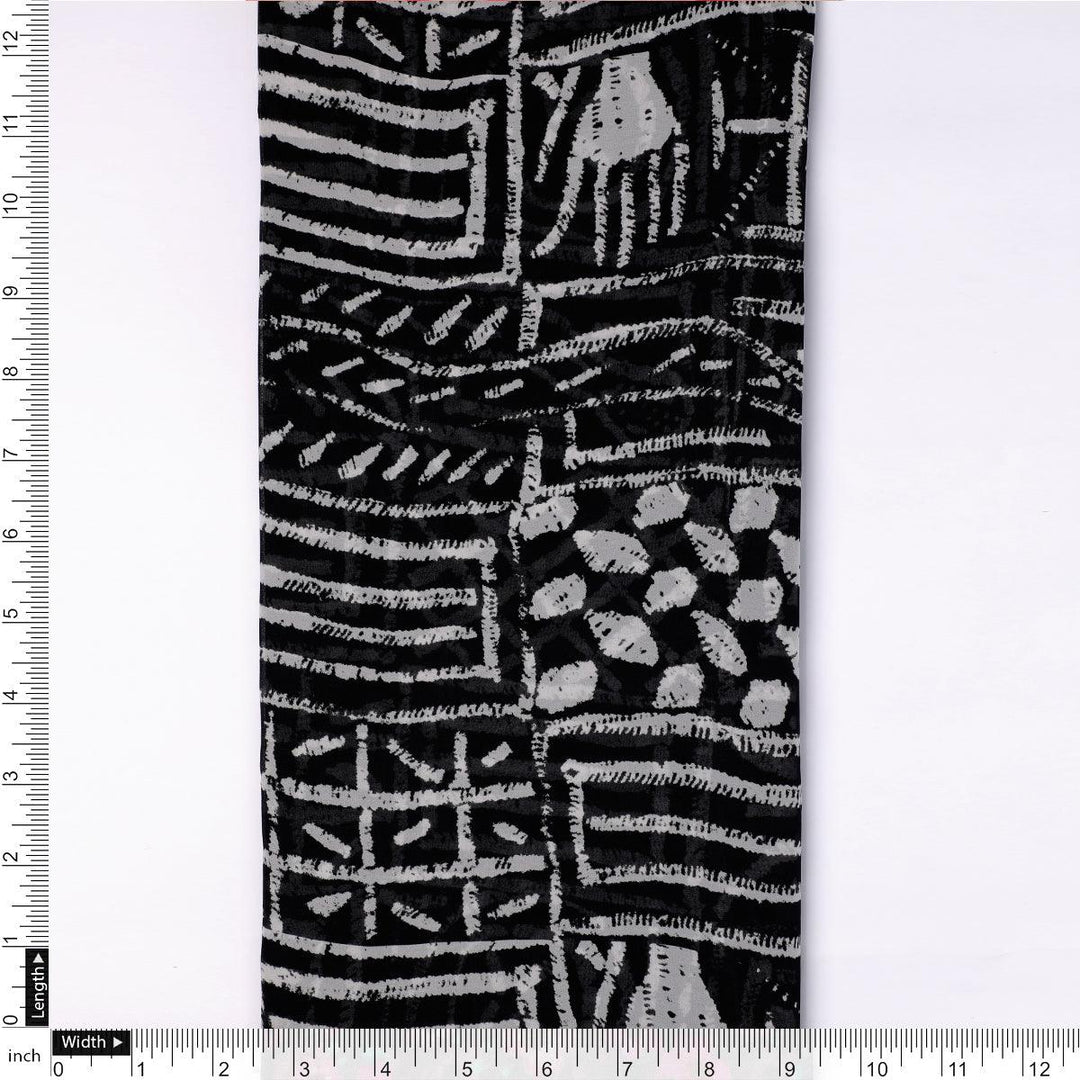 French Black And White Ghost Digital Printed Fabric - Pure Georgette - FAB VOGUE Studio®
