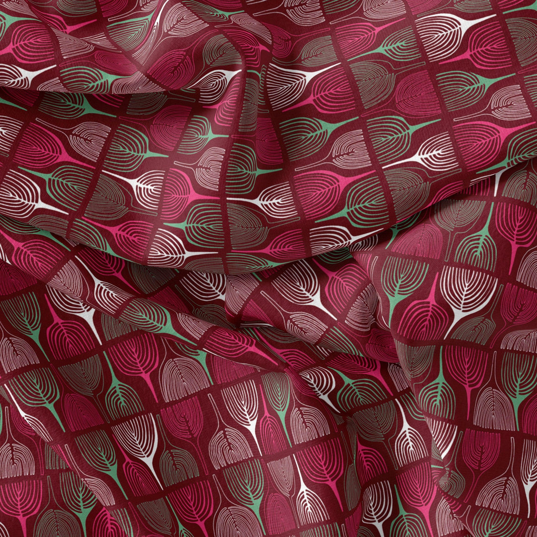 Bold Colourful Mahogany Leaf Digital Printed Fabric - Pure Georgette - FAB VOGUE Studio®