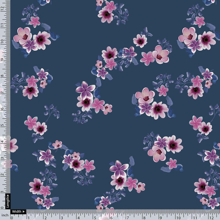 Pinkish Flowers With Neavy Blue Digital Printed Fabric - Pure Georgette - FAB VOGUE Studio®
