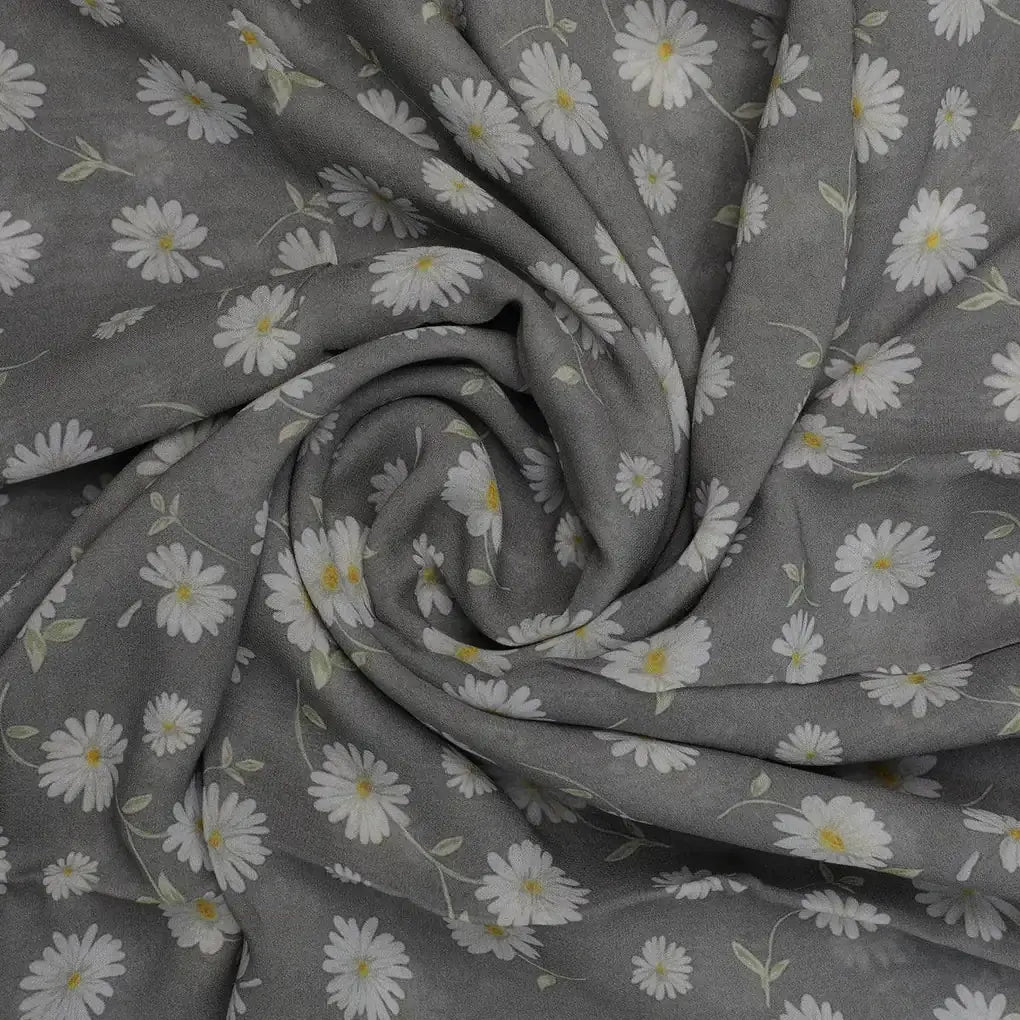 White Aster With Gray Background Digital Printed Fabric - Pure Georgette – pg 0 ta05678 110 white aster with gray background digital printed fabric pure georgette 1
