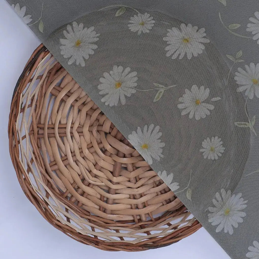 White Aster With Gray Background Digital Printed Fabric - Pure Georgette – pg 0 ta05678 110 white aster with gray background digital printed fabric pure georgette 2