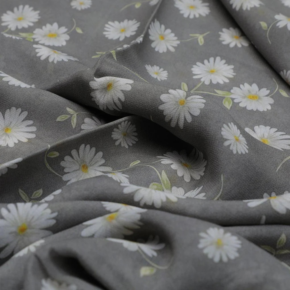 White Aster With Gray Background Digital Printed Fabric - Pure Georgette – pg 0 ta05678 110 white aster with gray background digital printed fabric pure georgette 3