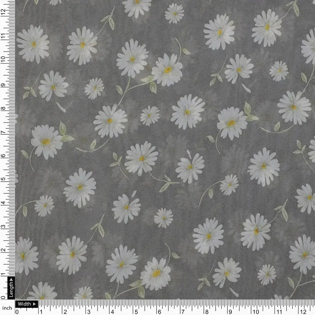 White Aster With Gray Background Digital Printed Fabric - Pure Georgette – pg 0 ta05678 110 white aster with gray background digital printed fabric pure georgette 4