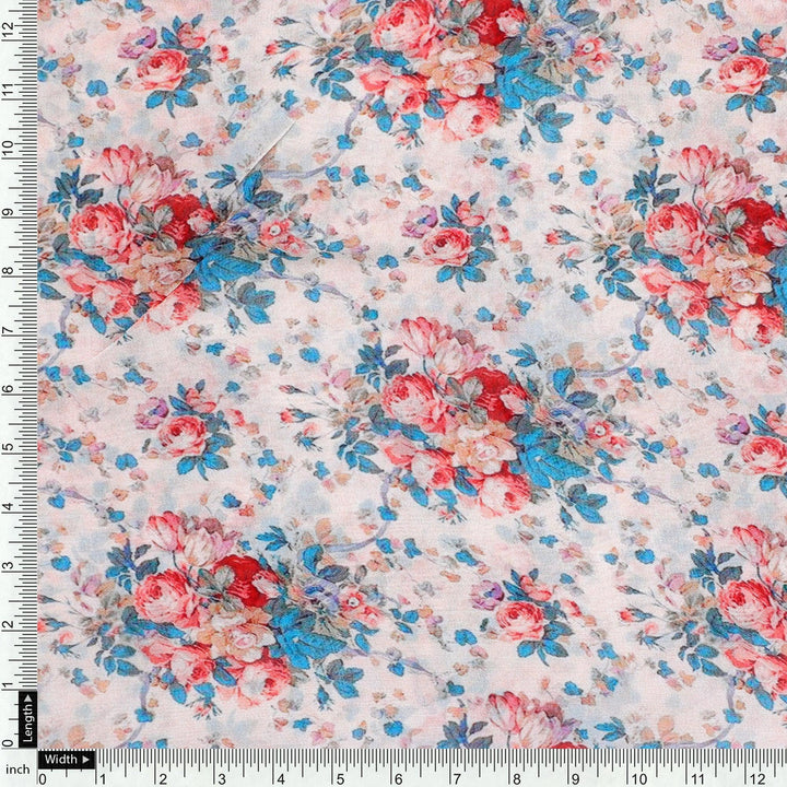 Beautiful Ditsy Flowers On Blue Digital Printed Fabric - Pure Georgette - FAB VOGUE Studio®