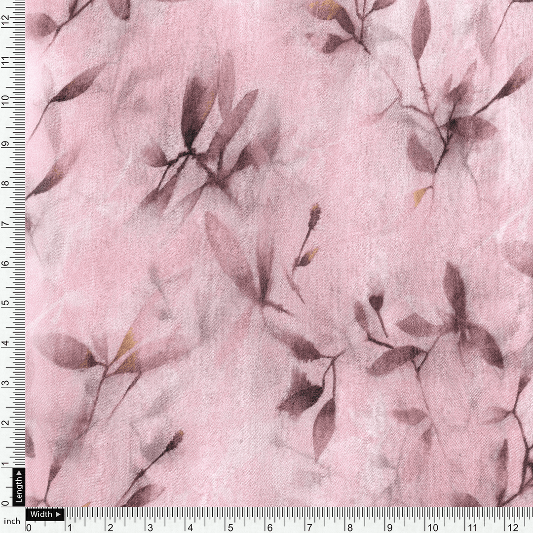 Pinkish Thin And Light Leaves Digital Printed Fabric - Pure Georgette - FAB VOGUE Studio®