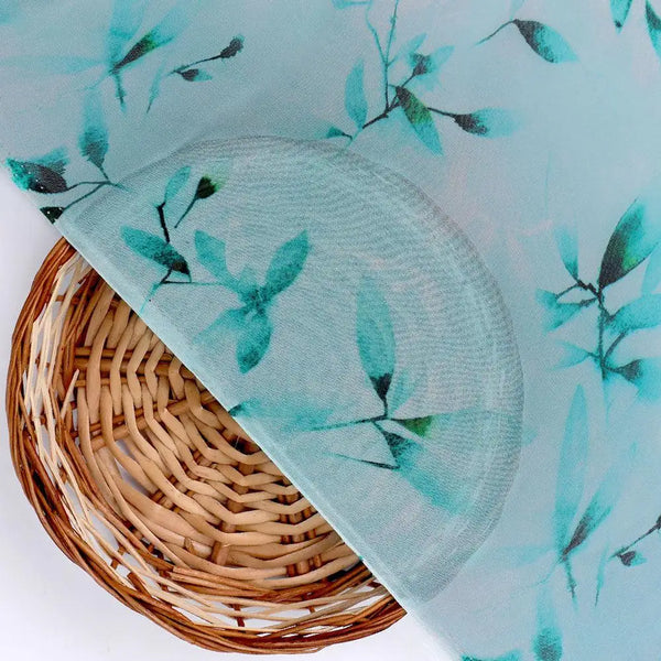 Attractive Sky Blue Leaves Digital Printed Fabric - Pure Georgette – pg 0 ta05861p5 110 attractive sky blue leaves digital printed fabric pure georgette 2 - alternate view