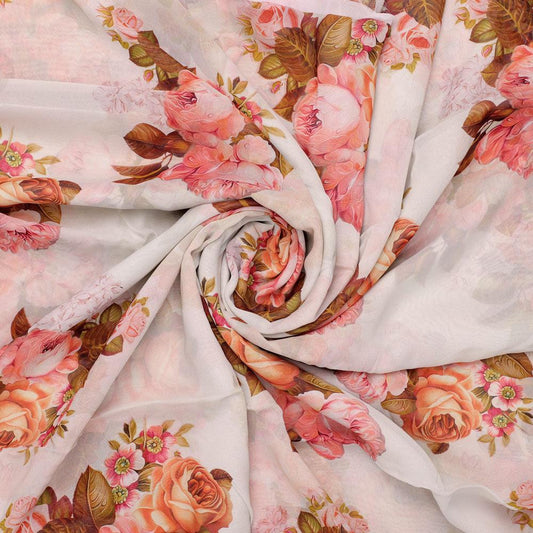 Beautiful Floral Golden Roses With Shiny Digital Printed Fabric - Pure Georgette - FAB VOGUE Studio®