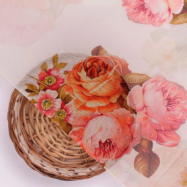 Beautiful Floral Golden Roses With Shiny Digital Printed Fabric - Pure Georgette – pg 0 ta06100a 110 beautiful floral golden roses with shiny digital printed fabric pure georgette 2 - alternate view