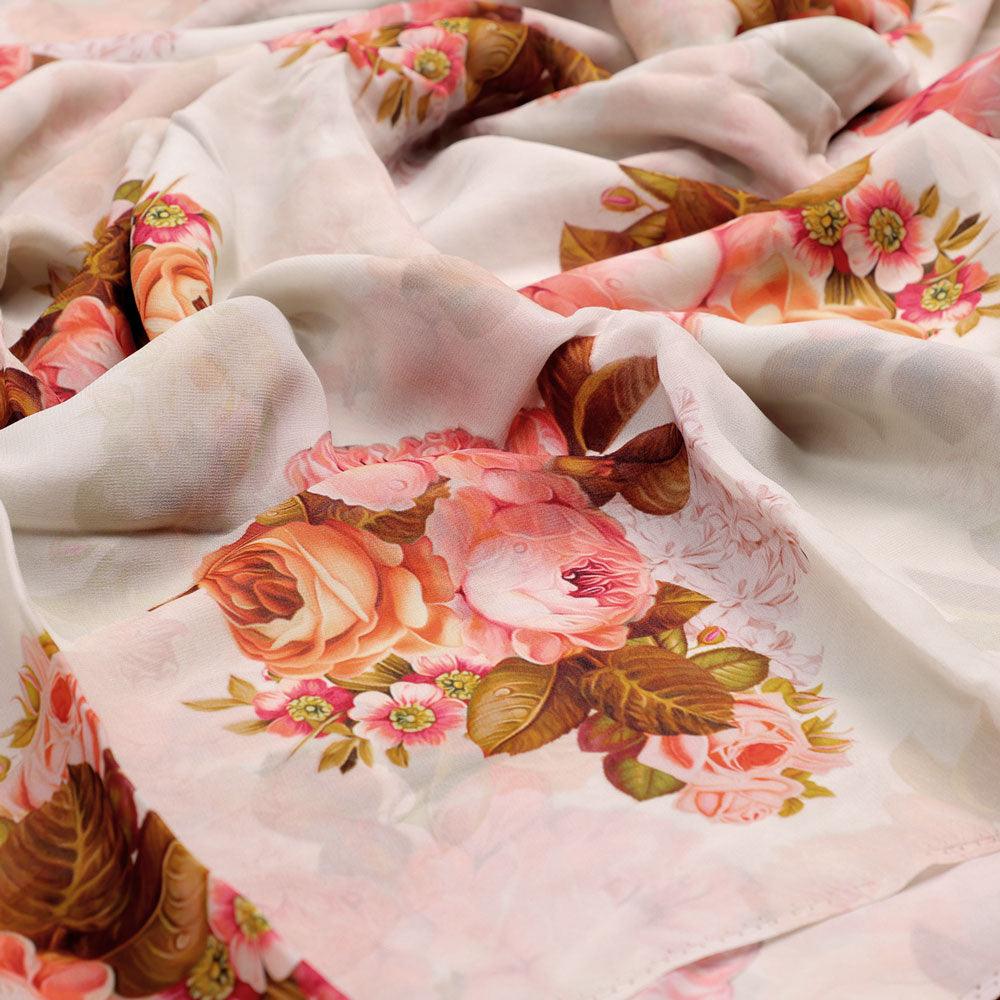 Beautiful Floral Golden Roses With Shiny Digital Printed Fabric - Pure Georgette - FAB VOGUE Studio®