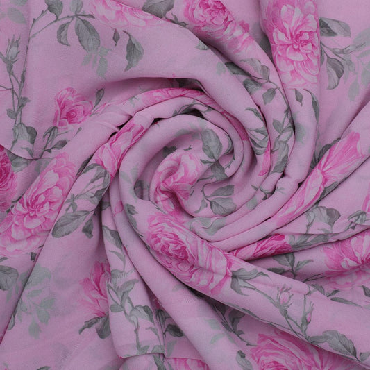 Pink Rose Allover Digital Printed Fabric - Pure Georgette - FAB VOGUE Studio®