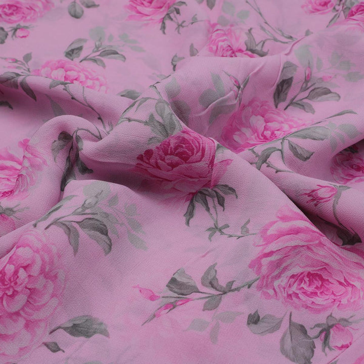 Pink Rose Allover Digital Printed Fabric - Pure Georgette - FAB VOGUE Studio®
