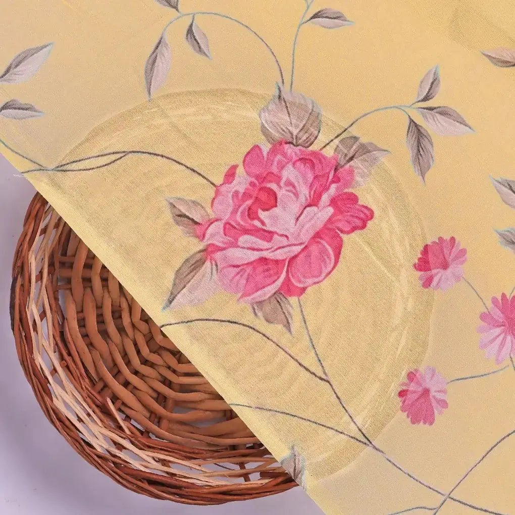 Pink Flower On Lemon Yellow Digital Printed Fabric  - Pure Georgette – pg 0 ta06121 110 pink flower on lemon yellow digital printed fabric pure georgette 2
