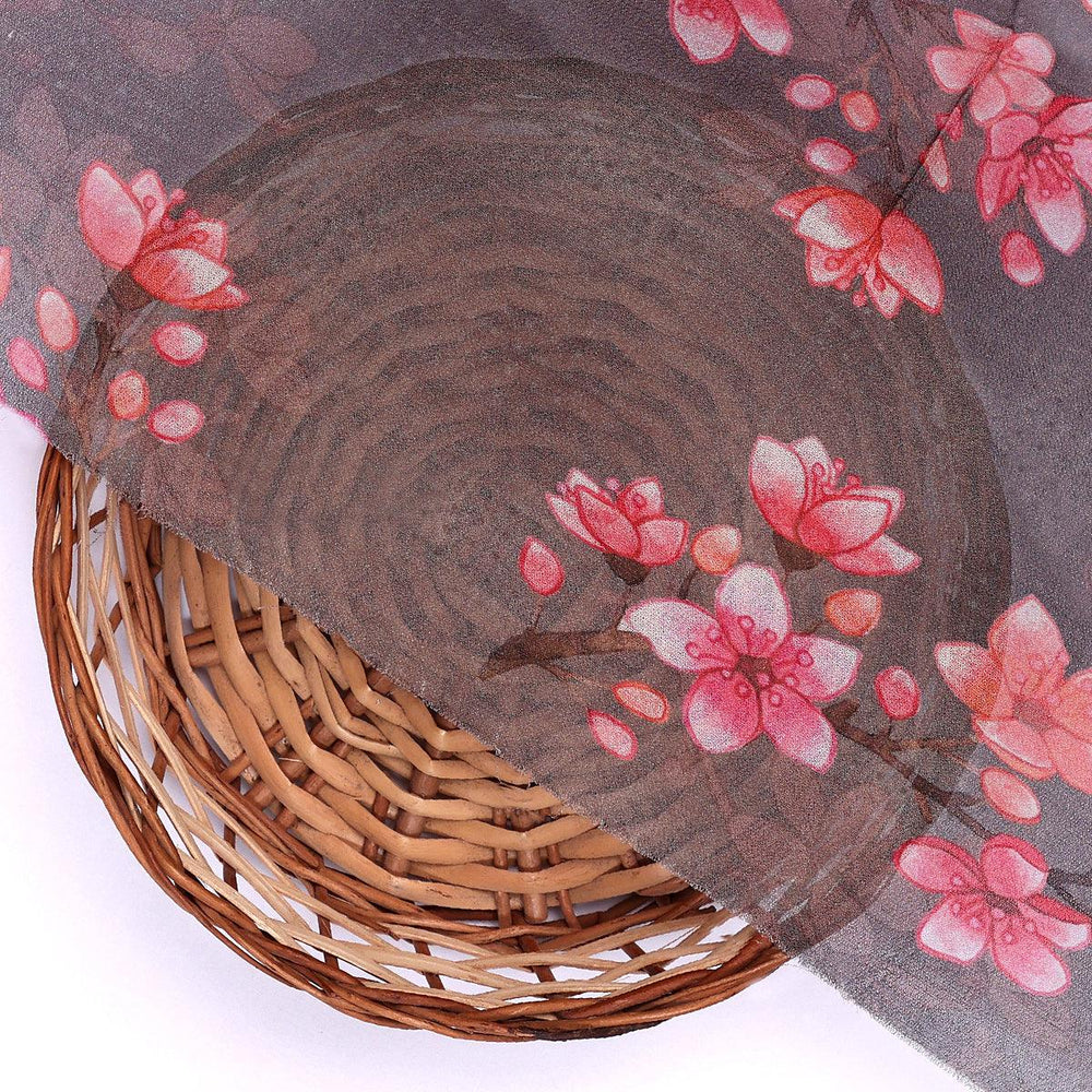 Pinkish Flower Bunch Repeat Digital Printed Fabric - Pure Georgette - FAB VOGUE Studio®