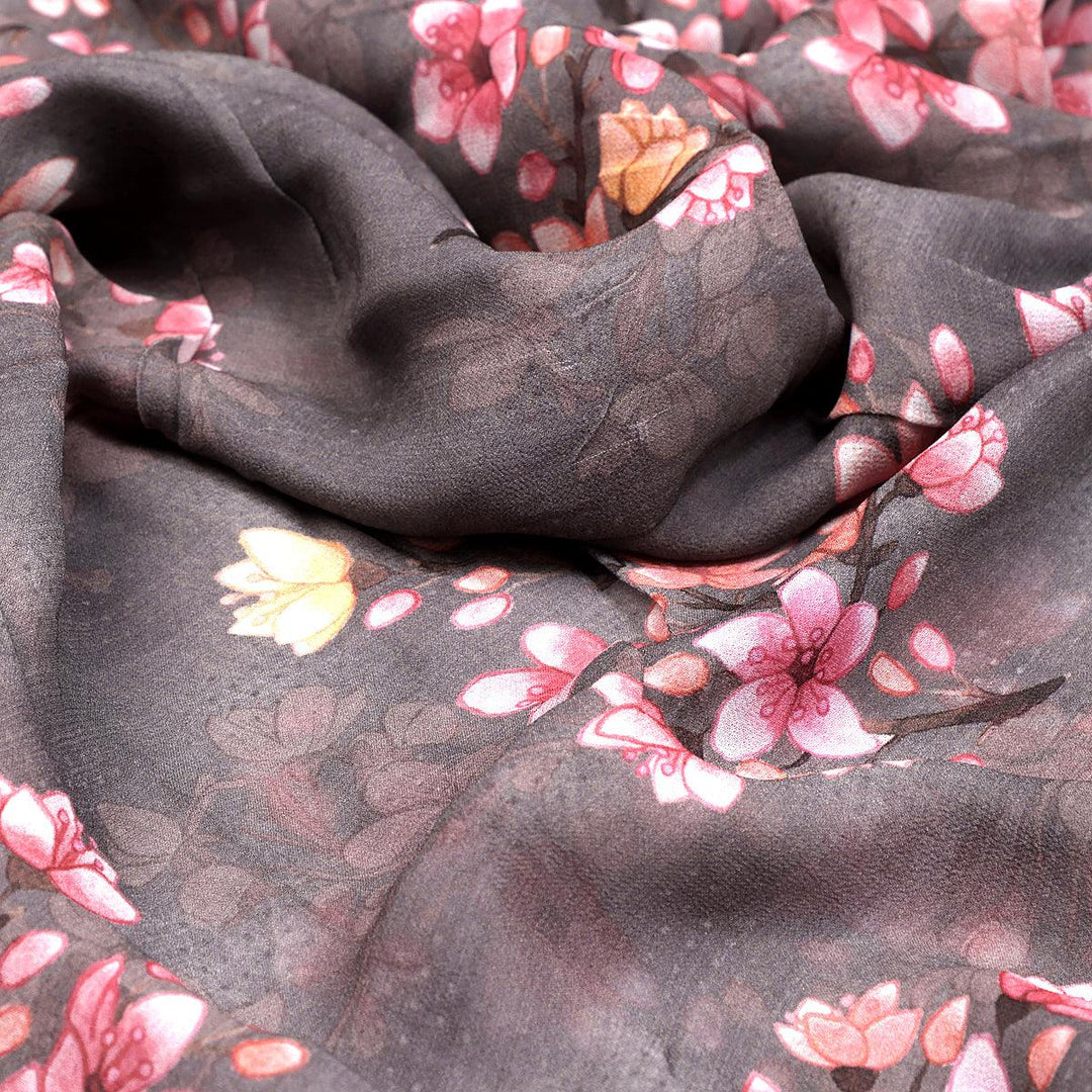 Pinkish Flower Bunch Repeat Digital Printed Fabric - Pure Georgette - FAB VOGUE Studio®