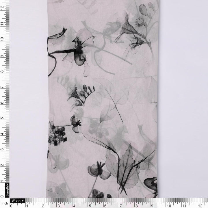 Black Floating Flowers Digital Printed Fabric - Pure Georgette - FAB VOGUE Studio®