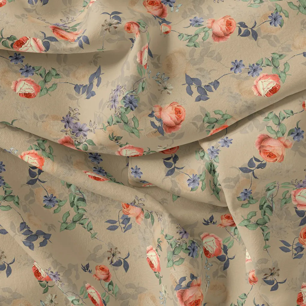 Blooming Orange Roses With Purple Floral Digital Printed Fabric - Pure Georgette – pg 0 ta06659p4 110 blooming orange roses with purple floral digital printed fabric pure georgette 4