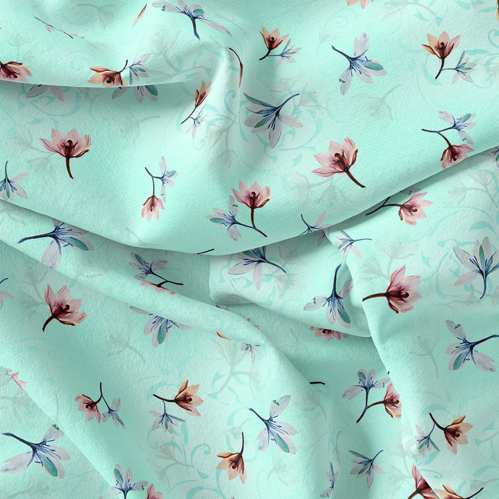 Brown Floating Flower On Rama Green Digital Printed Fabric  - Pure Georgette – pg 0 ta06994p1 110 brown floating flower on rama green digital printed fabric pure georgette 1